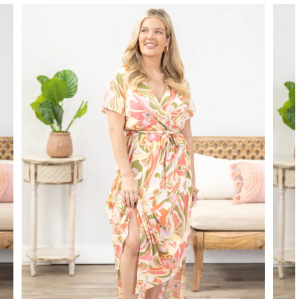 Emily Wonder Pink & Green Maxi Dress Size 3XL